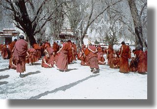 Buddyjscy mnisi w klasztorze Sera