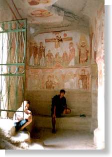 Bizantyjskie freski w skalnej kaplicy. dolina Greme, Kapadocja