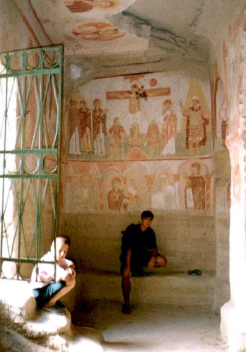 Bizantyjskie freski w skalnej kaplicy. dolina Greme, Kapadocja